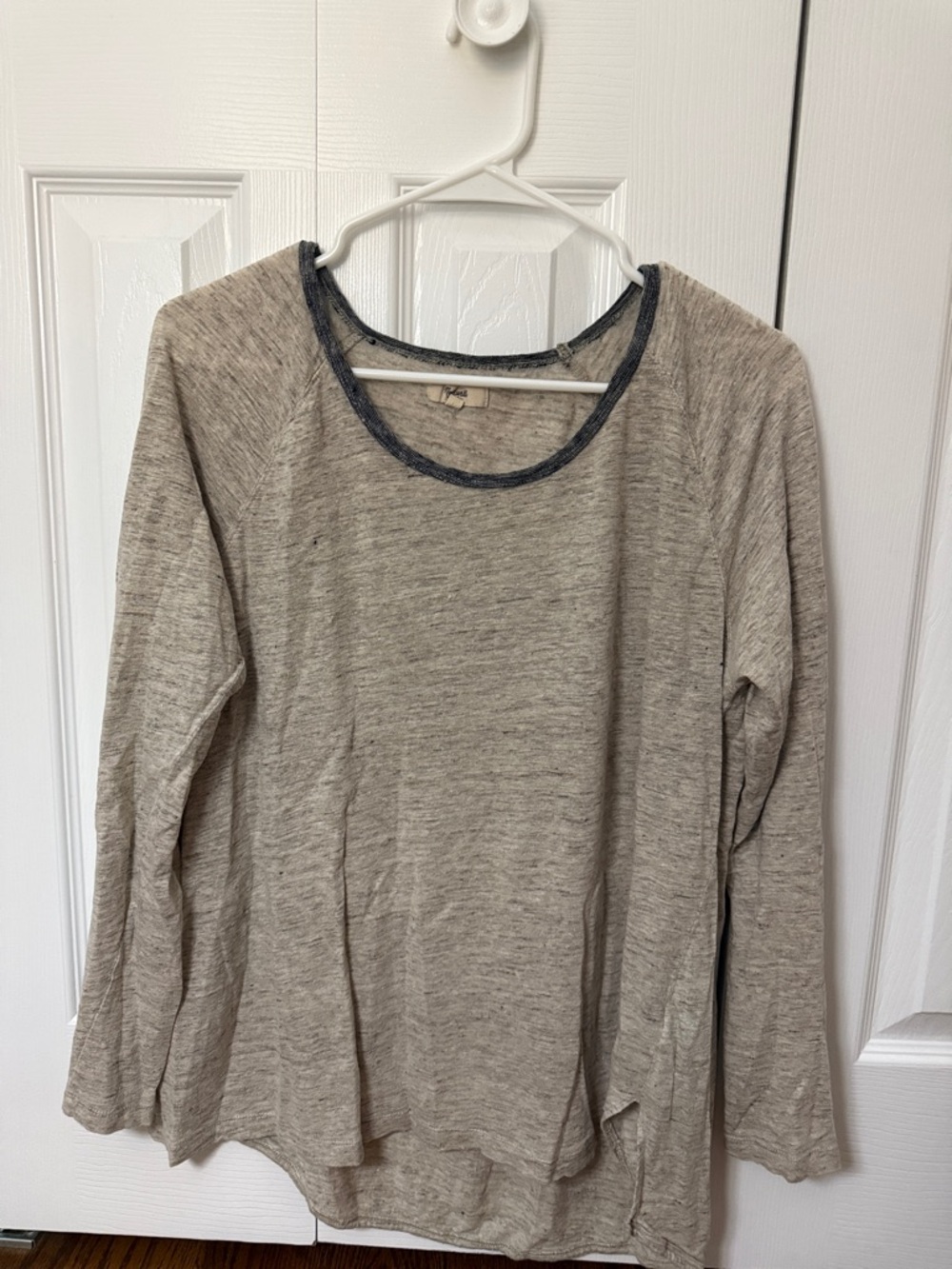 Madewell Beige Heathered Long Sleeve Tee with Dark Trim